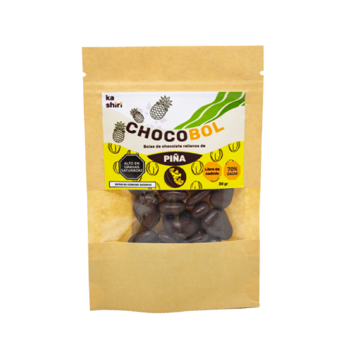 Chocolate 70% Cacao relleno de Piña deshidratada - 30 GR